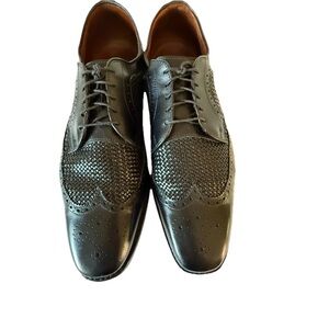 Allen Edmonds Boca Raton Shoes Men’s 14 Black Woven Leather Wingtip Oxford USA